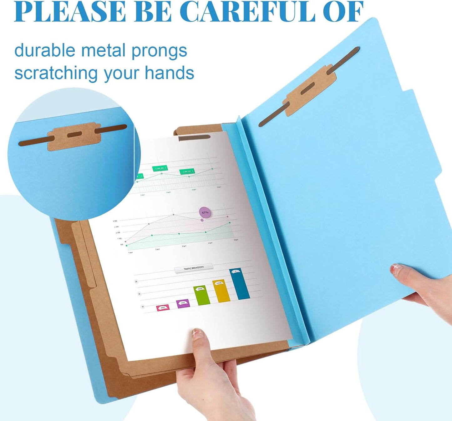 12 Pcs Classification Folders Letter Size, 3 Divider Pressboard File Folder with Fasteners, Expanding File Organizer Bulk for Teachers, Clergy, Office, Church, Christmas Donations (Blue)