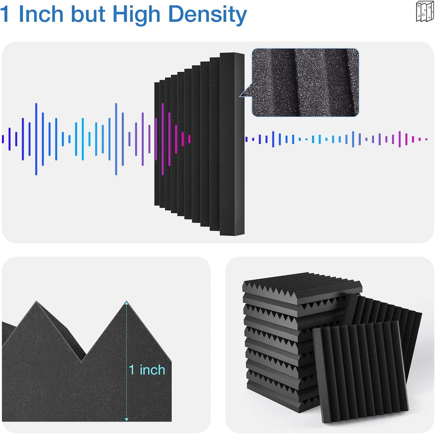 12 Pack Sound Proof Foam Panels for Walls,Self-Adhesive Foam Acoustic Panels Sound Absorbing,High Density Quick-Recovery Soundproof Wall Panels 12" X 12" X 1"-Black and Red