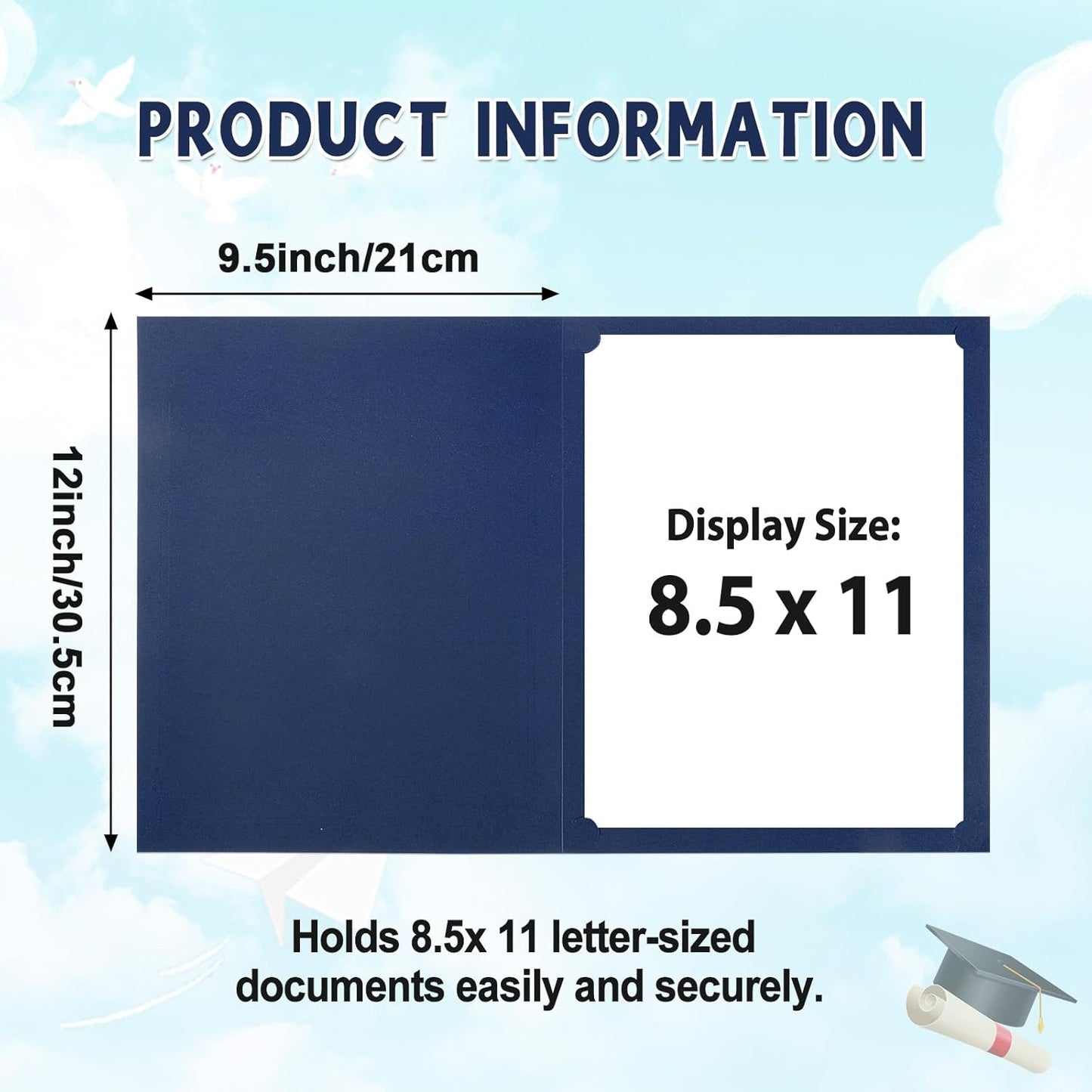 gisgfim 100Pcs Certificate Holders Diploma Covers Single Sided Gold Foil Border Award Certificate Covers for Letter Size 8.5x11 Certificates Cardstock Document Papers Storage Organizer (Navy Blue)