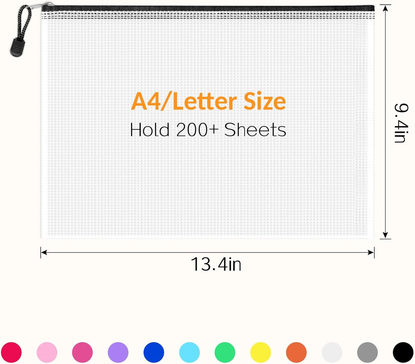 Sooez 24 Pack Mesh Zipper Pouch with Sticky Labels, A4 Mesh Bags Board Game Puzzles Organization Storage, Durable Letter Size File Folders Organizer Teacher School Classroom Office Supplies, Black