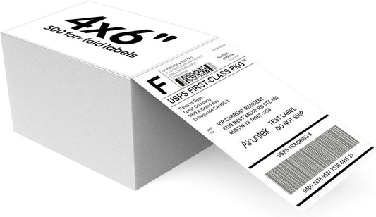 4x6 Thermal Labels, 500 Fanfold Labels, Perforated & Strong Adhesive, Compatible with Direct Thermal Printers for USPS UPS FedEx DHL Address Shipping Label
