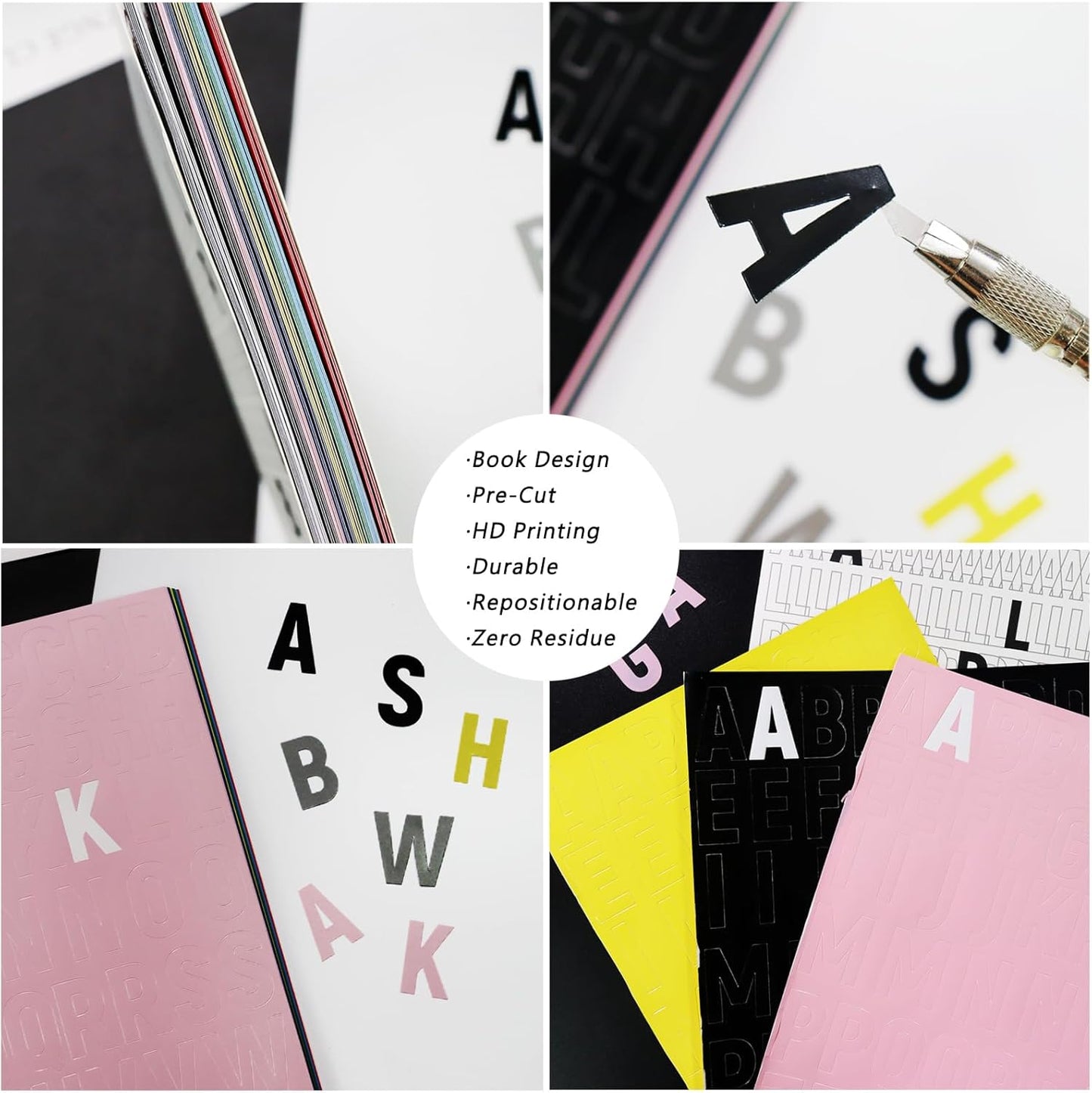 3456 Pcs 36 Sheets Colorful Alphabet Stickers Pad, 9 Colors Self Adhesive Letter Number Stickers Vinyl Waterproof Decals for Mailbox Gift Decoration Door Classroom Decor DIY Crafts