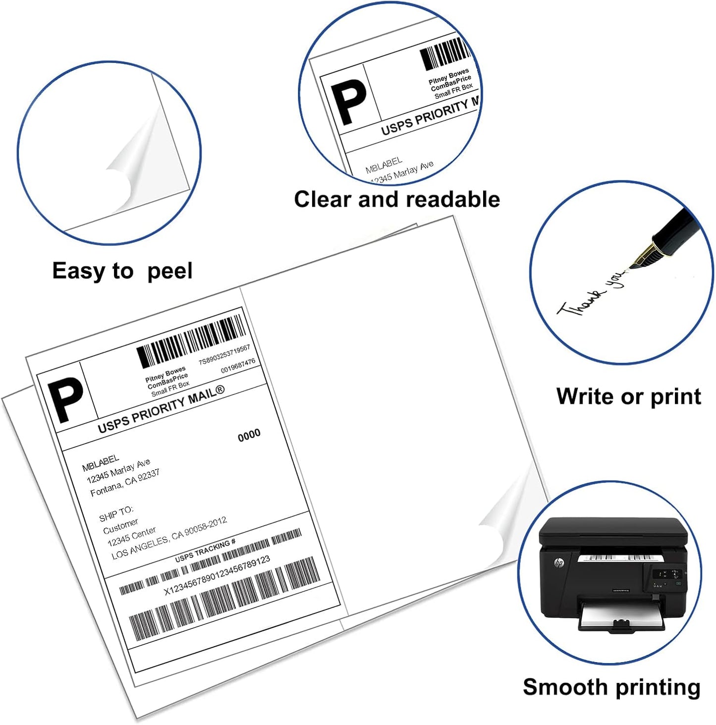 Half Sheet Shipping Labels, 8.5" x 5.5" Address Labels, Half Sheet Self Adhesive Mailing Labels for Laser & Inkjet Printers (100 Sheets, 200 Labels)