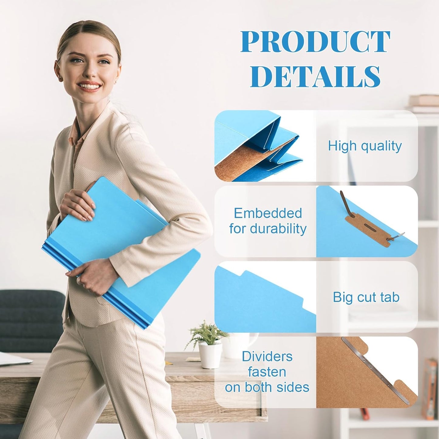 60 Pcs Classification Folders Letter Size, 1 Divider Pressboard File Folder with Fasteners, Expanding File Organizer Bulk for Teachers, Clergy, Office, Church, Christmas Donations (Blue)