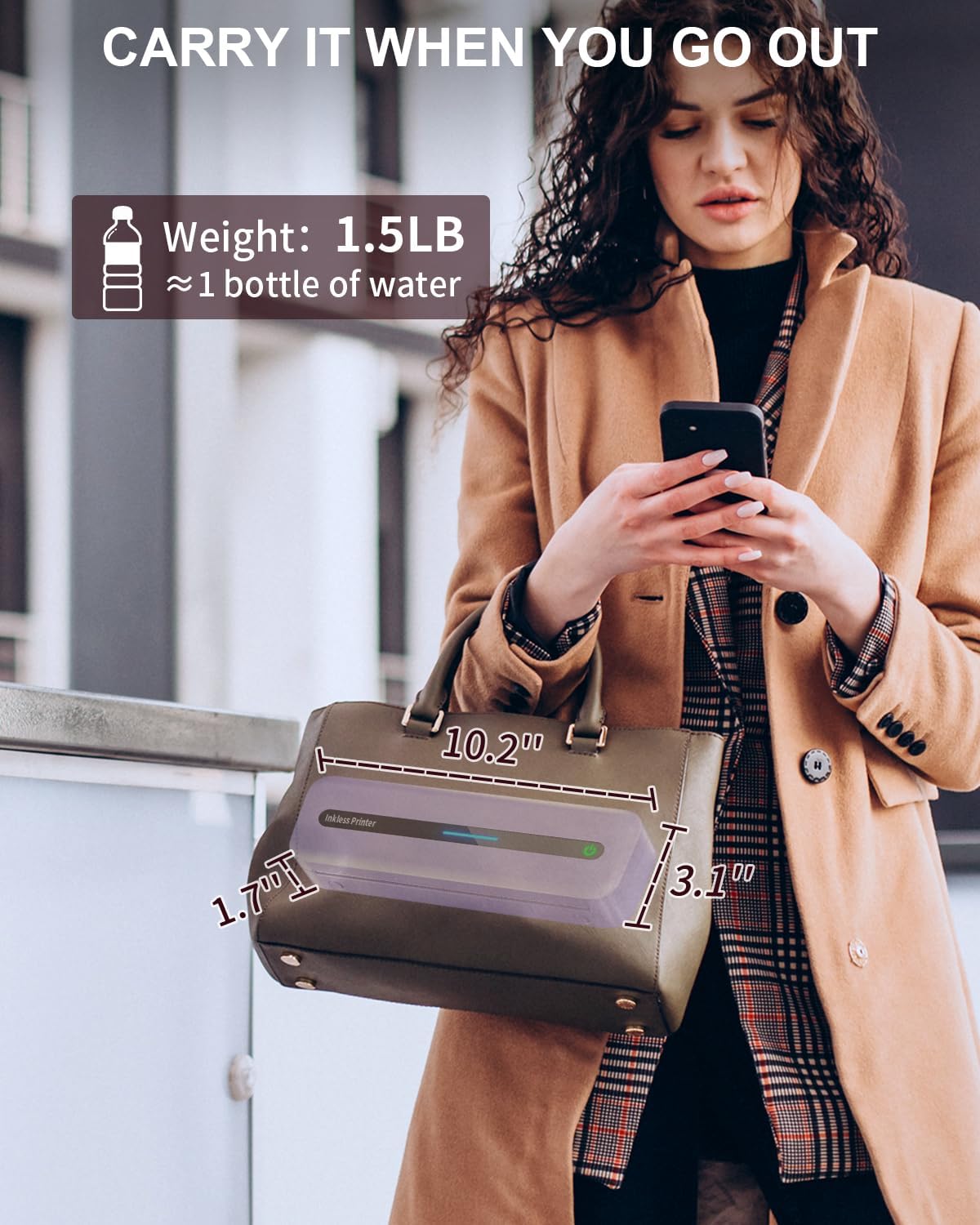 COLORWING Portable Printers Wireless for Travel, 300DPI Mini Compact Inkless Printer, Thermal Bluetooth Printer Compatible with Android and iOS Smartphone & Tablet & Laptop - Purple