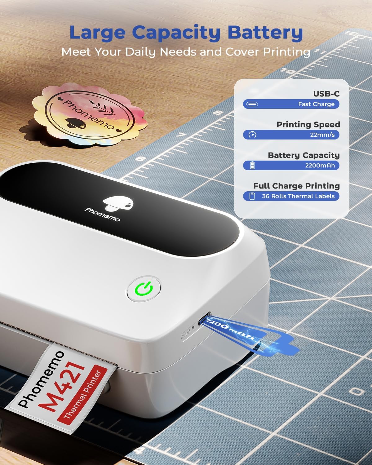 Phomemo Label Printer, Bluetooth M421 4 x 6 Shipping Label Printer, Thermal Portable Printers for Shipping, Warehouse, Barcode, Address,Compatible with Phone & PC,