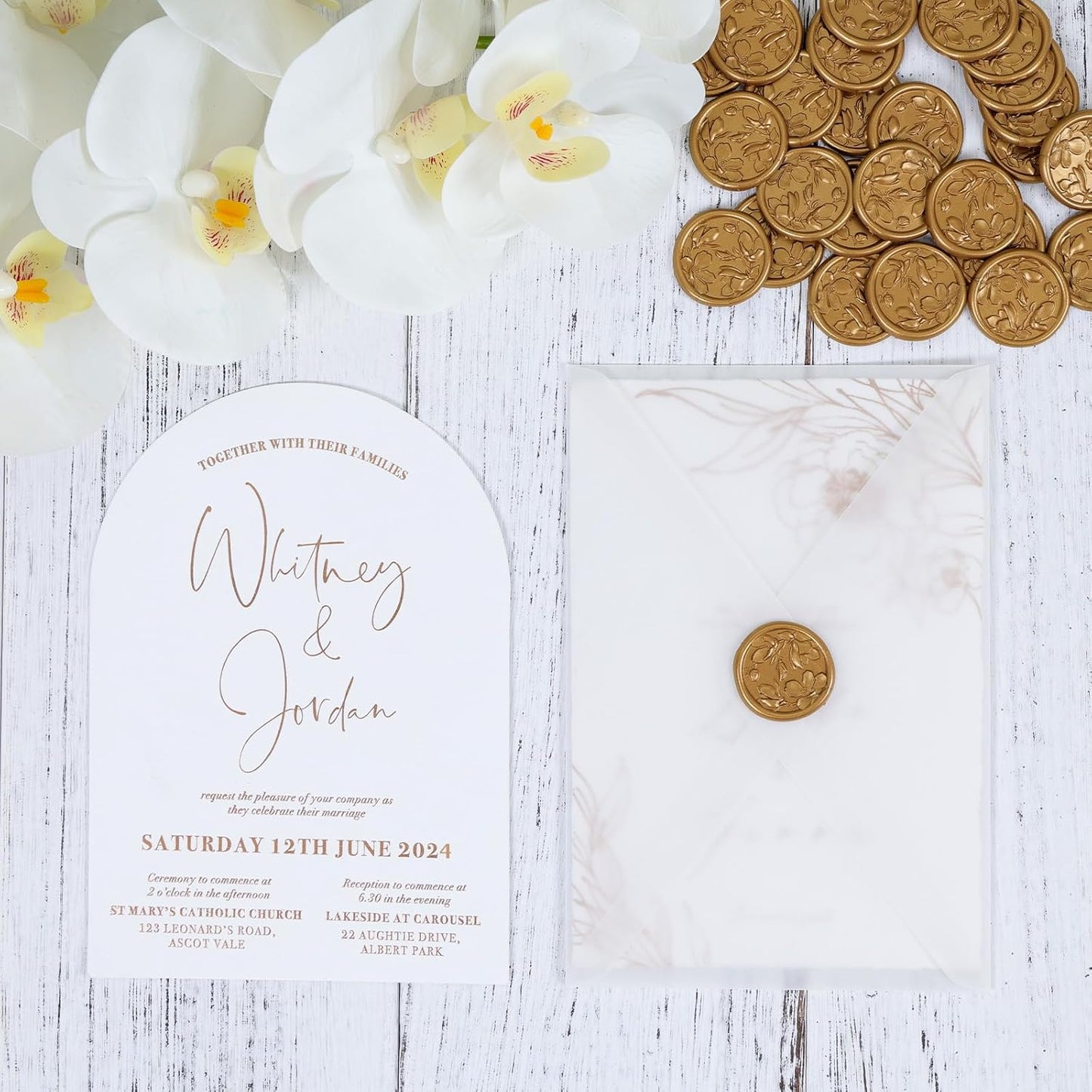 UNIQOOO Wax Seal Stickers - 3D Magnolia Wedding Invitation Envelope Botanical Seal Stickers, 100 Pcs Self-Adhesive Antique Gold Stickers, Perfect for Invitation, Christmas, Gift Wrapping, Party