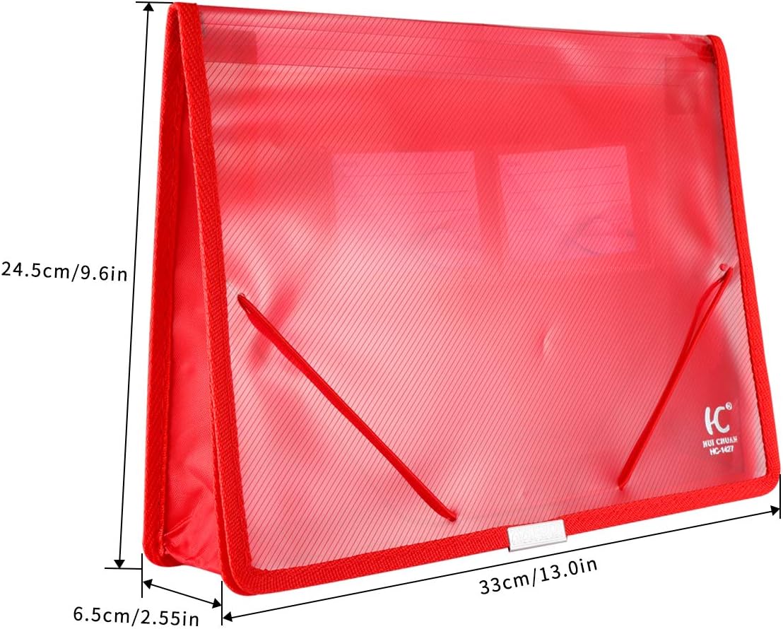 Eco-Friendly Plastic File Folders, Expanding Poly File Wallet, Transparent Expandable Envelope Organizer Document Folder with Elastic Band and Button Closure, with Small Two Pockets, 5 Colors