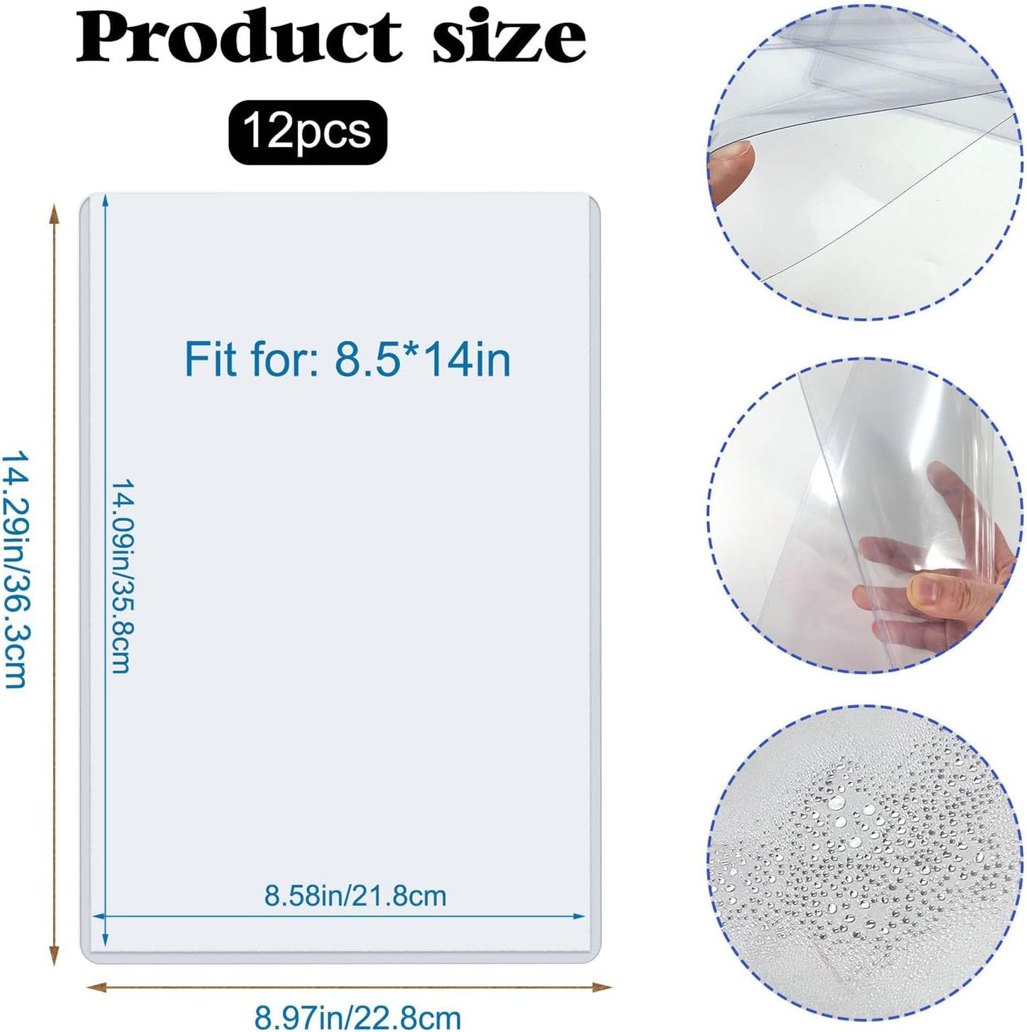 Rainmae 12 Pack 8.5" x 14" Rigid Print Protectors, Clear Waterproof Hard Plastic Page Sheet Protectors, Paper Sleeves Photo Plastic Sleeves Hard Document Birth Certificate Protector
