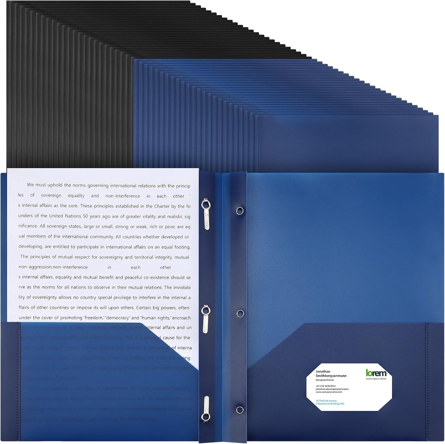 Patelai 48 Pcs Plastic Folders with 2 Pockets and 3 Prongs Home Folders with Card Slot Letter Size Heavy Duty Report Covers for Back to School(Navy Blue,Black,Classic)