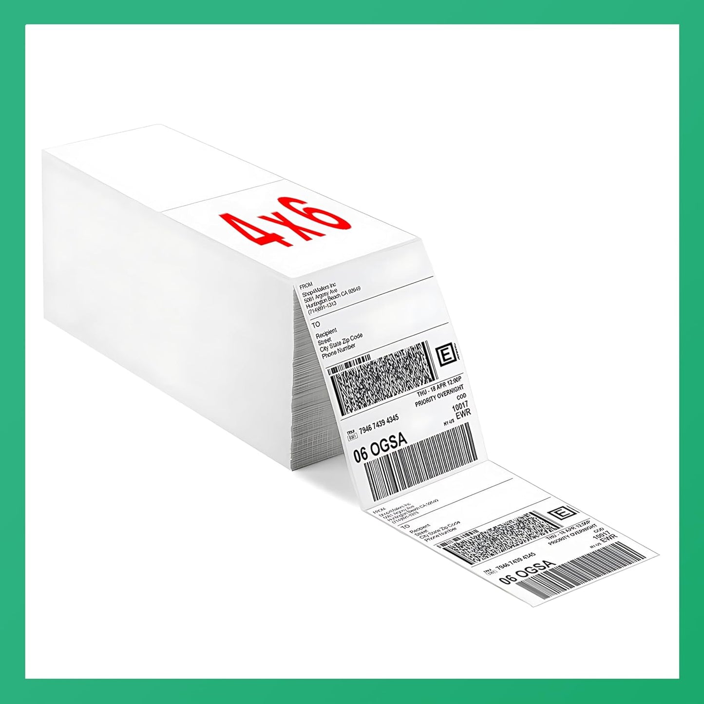 Fanfold [4 x 6 inch] x [3000 Labels] Thermal Stack Direct White Strong Adhesive Perforated Postage Shipping Printer Compatible with Zebra SNBC Epson Rollo (3000 Labels, Fanfold)