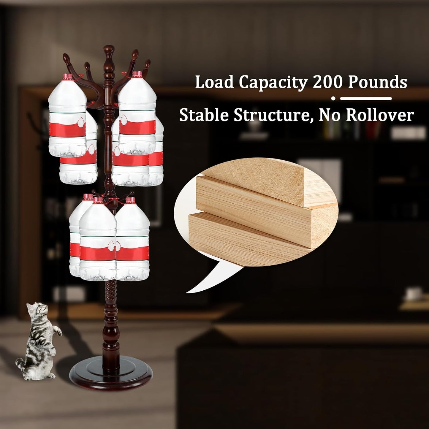 Coat Racks FreeStanding with 11 Hooks, Natural Wood Coat Rack with Solid Round Base, Adjustable Height Coat Racks, Easy Assembly for Hallway, Bedroom and Office (Walnut-Solid Round Base)