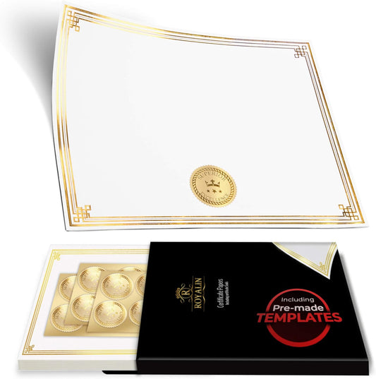 100 Professional Award Certificate Paper 8.5 x 11 with Seals, Gold Foil Border, Blank. Laser, Inkjet Printable