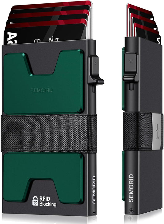 Slim Aluminum Card Holder Wallet for Men, Durable Expandable Backplate, RFID Blocking Minimalist Metal Pop Up Wallet, Holds 12+ Cards Plus Cash