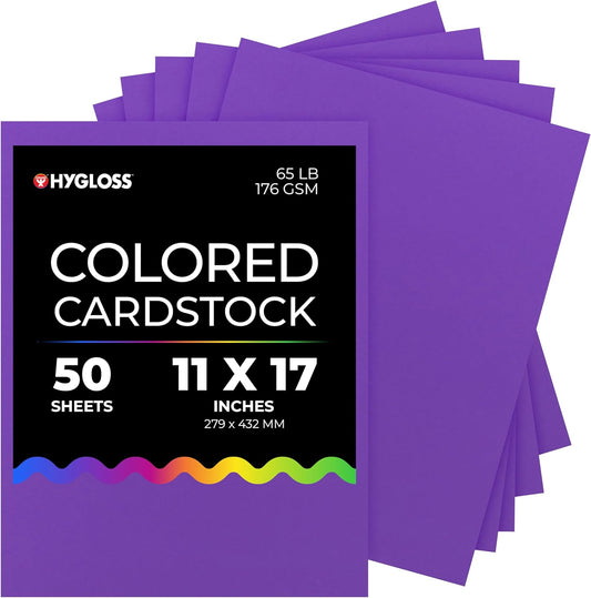 Hygloss Purple Bright Colored Cardstock - 11x17-Inch, 50 Sheets, 65 lb/ 176 gsm, Fade-Resistant, Acid-Free Color Card Stock Paper