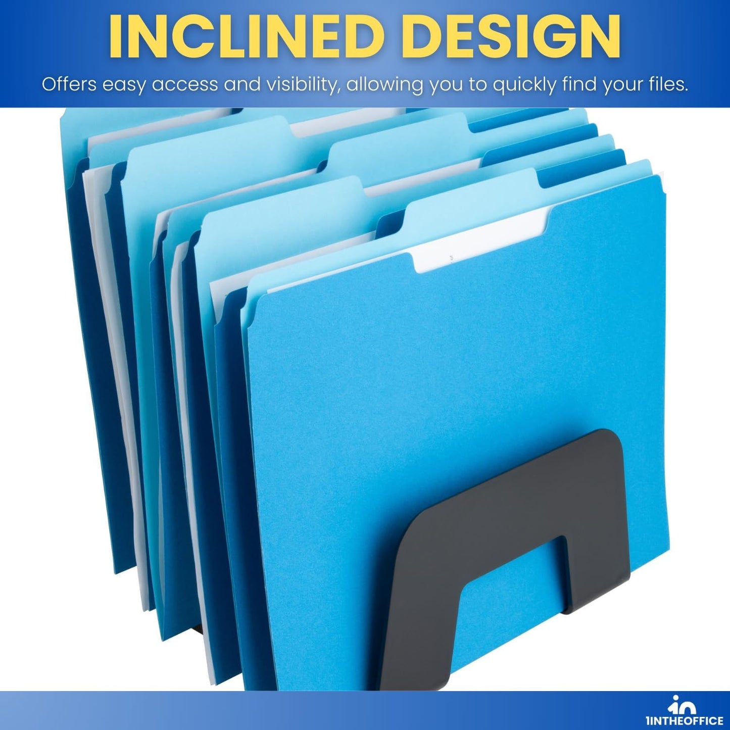 1InTheOffice Plastic Incline Desktop File Sorter, 5 Compartments, Black