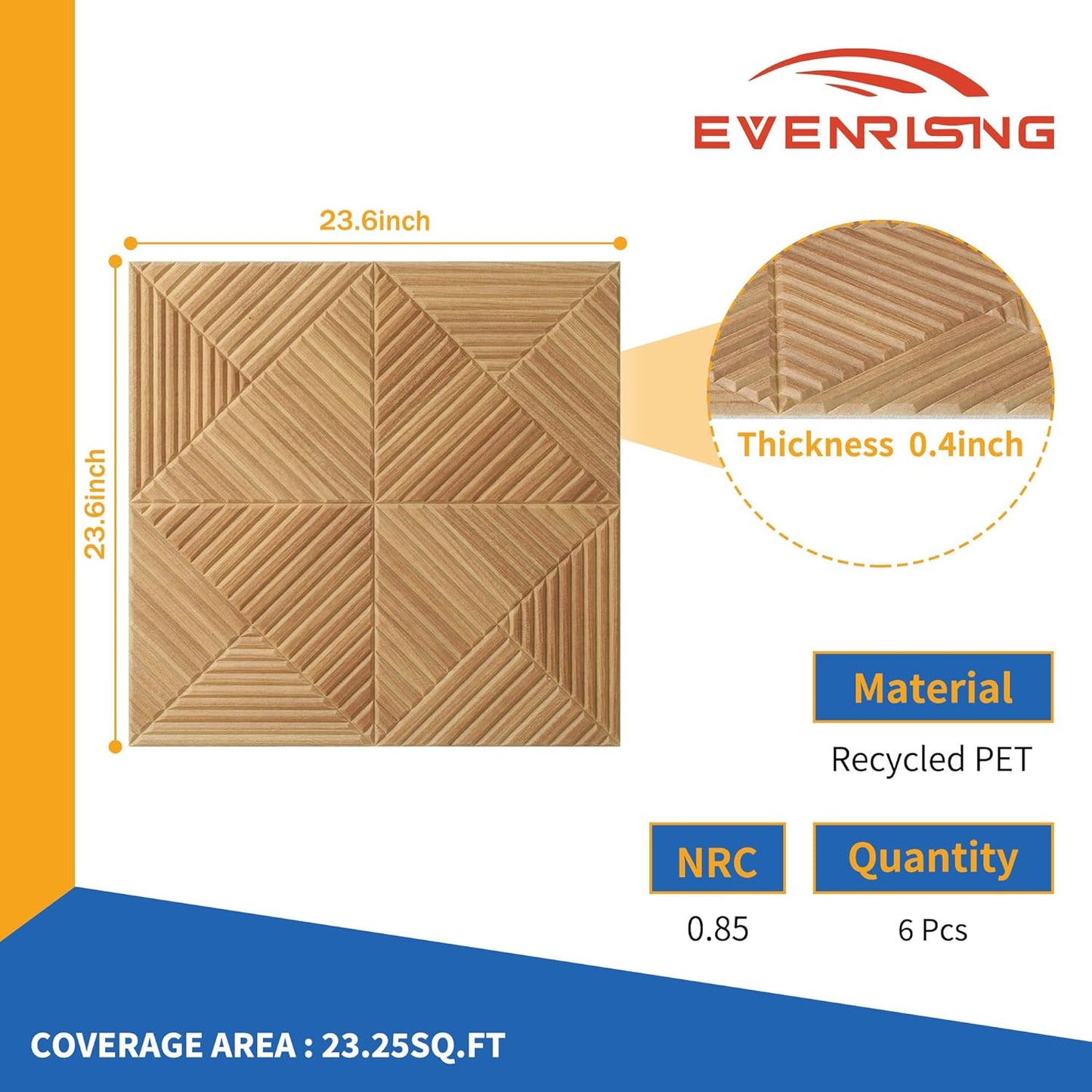 6 Pack Large Acoustic Panels,23.6 x 23.6 Inches Soundproof Wall Panels,Decorative Sound Panels,Self-Adhesive Acoustic Wall Panels,Decorative Soundproof Panels for Home Studio Office,Log color