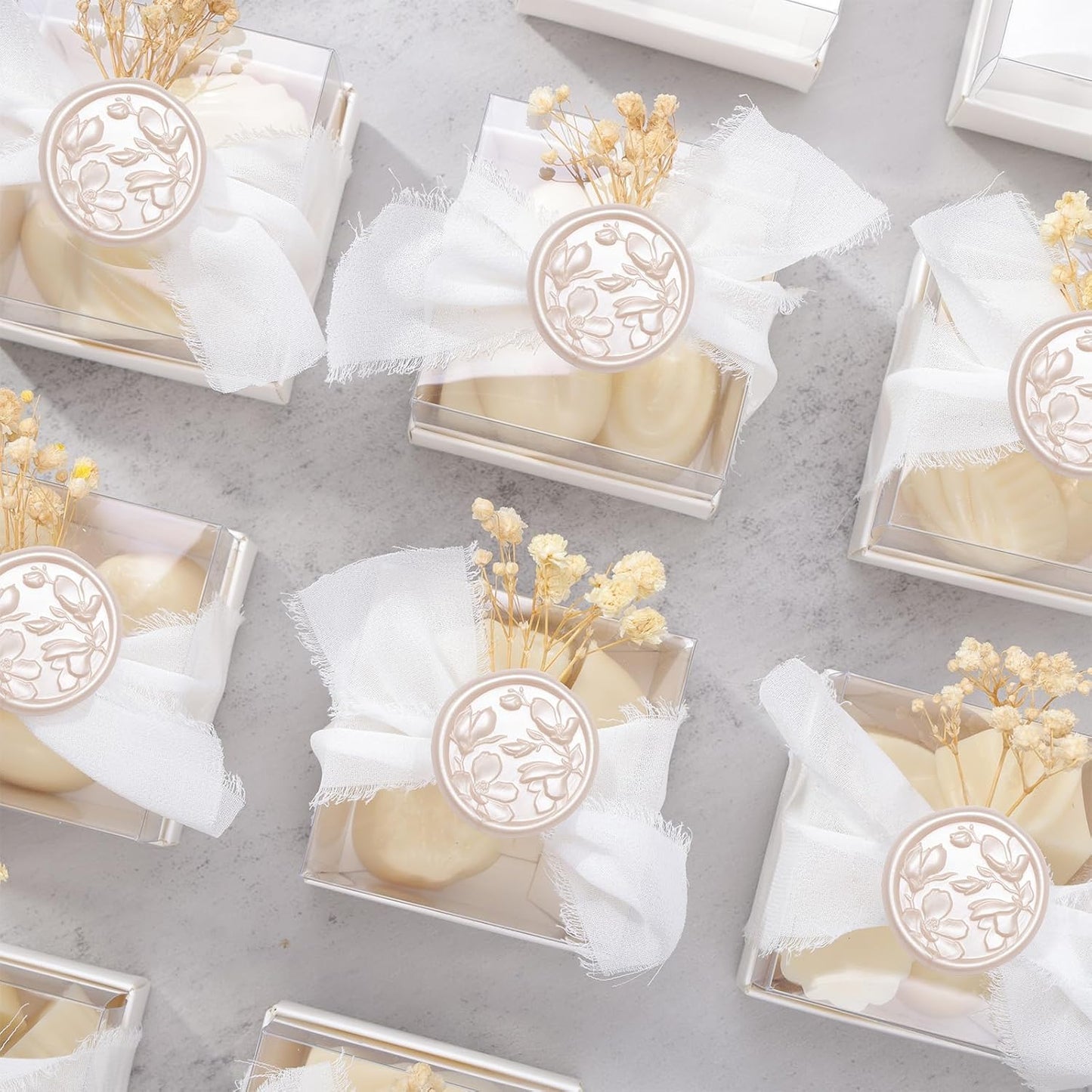 UNIQOOO Wax Seal Stickers - 3D Magnolia Wedding Invitation Envelope Botanical Seal Sticker, 50 Pcs Self- Adhesive Champagne Stickers, Perfect for Invitation, Christmas, Gift Wrapping, Party