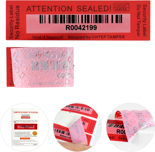 ChtepTamper 100 Pieces No Transfer Tamper-Evident Stickers Security Labels Great for Goods Shipping,Exchange of Agency Files, Privacy Protection or More(Serial Number 1 * 3.54inches Red)