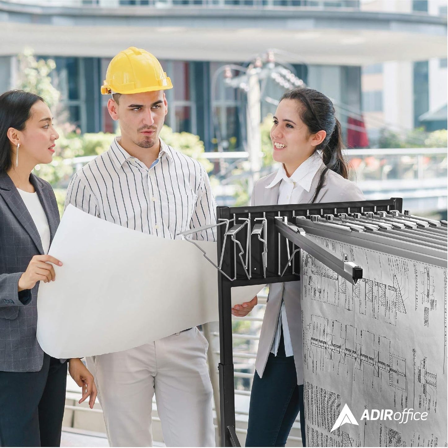 Adir Blueprint Rack and Clamps - 12 Pack of Blueprint Clamp and Mobile Blueprint Rack, Heavy-Duty Large Document Storage Solution for Blueprints, Posters, Maps, & Construction Plans