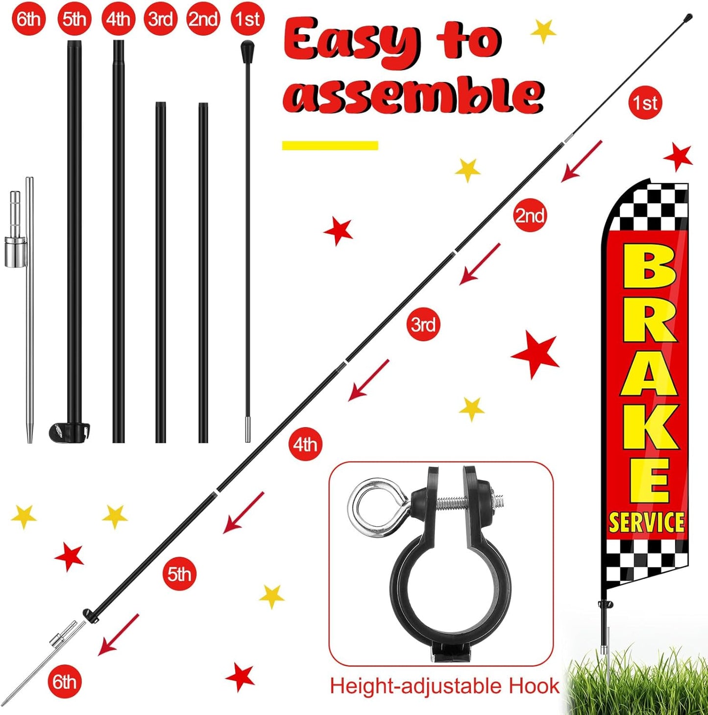 3 Pack Auto Repair Feather Flag -12 ft Advertising Flags for Business with Pole Kit Automotive Service Brake Oil Change Banner Feather Signs Set for Auto Repair Shop Supplies