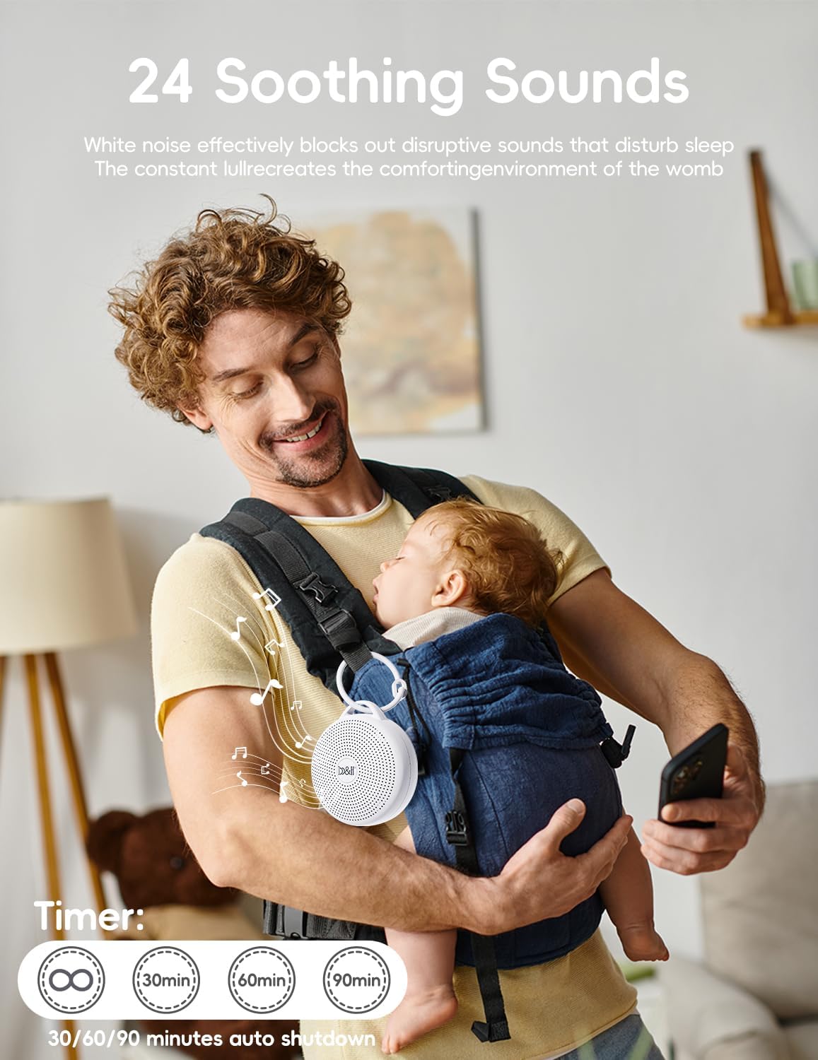 b&h Portable White Noise Machine with Night Light - Sound Machine for Baby, Bluetooth Speaker, 24 Soothing Sounds, 9 Colors Light, Timer, Rechargeable Sleep Machine for Home and Travel