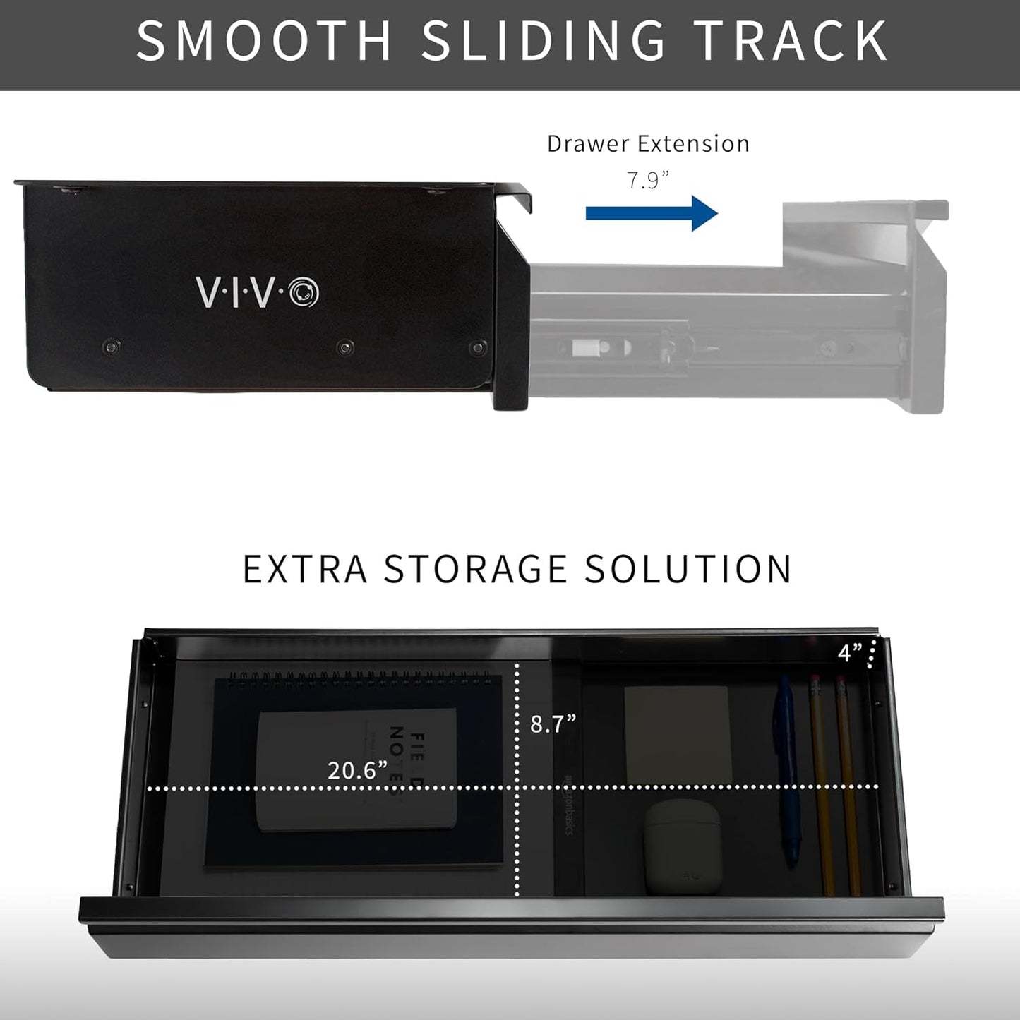 VIVO 22 inch Under Desk Slide Out Drawer Without Shell, Home Office Storage Organizer, Black, DESK-AC03A-22B