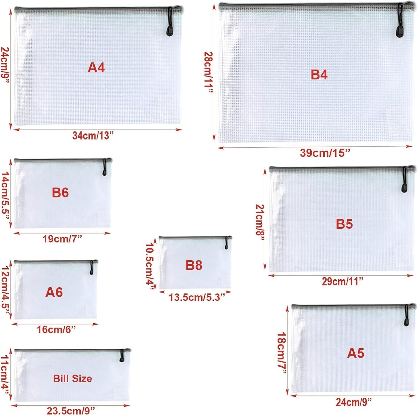 Oaimyy-18 PCS-Mesh Zipper Pouch, Plastic Zip File Folders Puzzle Bags Large Reusable Zipper Pouches for Organizing Classroom Board Game Organization,Home Storage-(Black, 7"x 11")