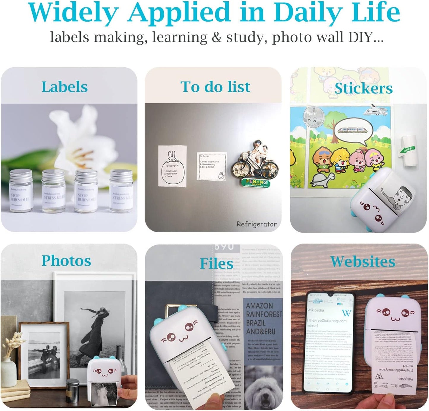 Mini Pocket Printer, Portable Thermal Printer with 8 Rolls Printing Paper, Bluetooth Wireless Tiny Printer for Photos/Stickers/Labels/Notes/Receipts, Compatible with iOS and Android, Blue