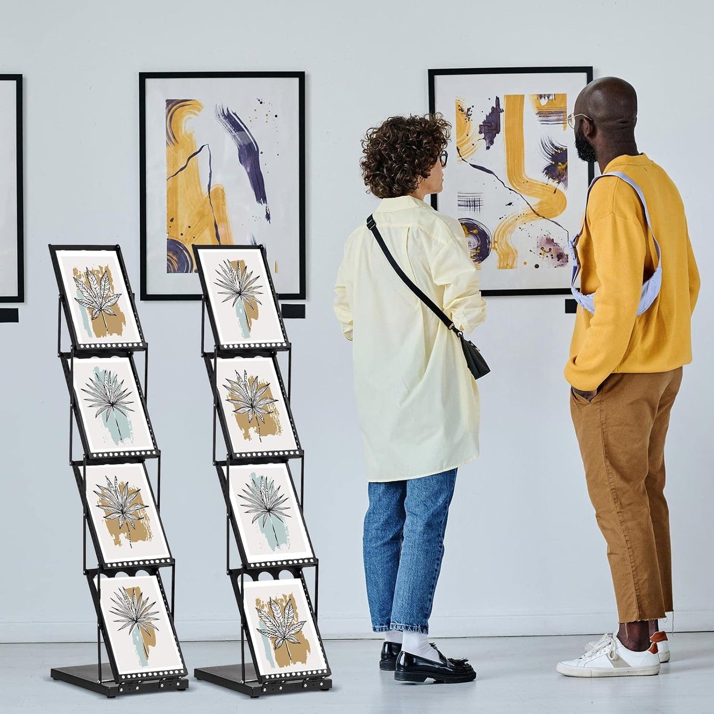 Tatuo 2 Pieces Foldable Magazine Rack Metal Catalog Literature Rack Portable 4 Pockets with Carrying Bag Brochure Stand Literature Display Holder Stand for Exhibition Trade Show