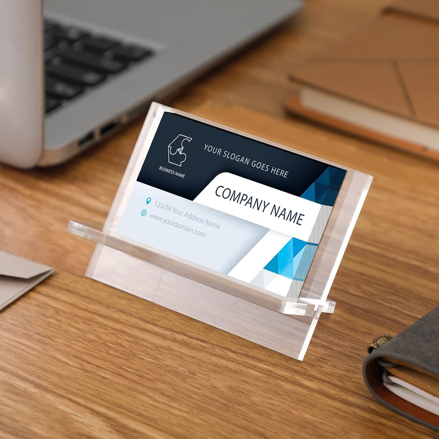 Sintuff 4 Pack Acrylic Business Card Holders for Desk Heavy Duty Clear Plastic Name Card Display Desktop Stand Organizer for Exhibition, Office, Restaurant, 50 Capacity