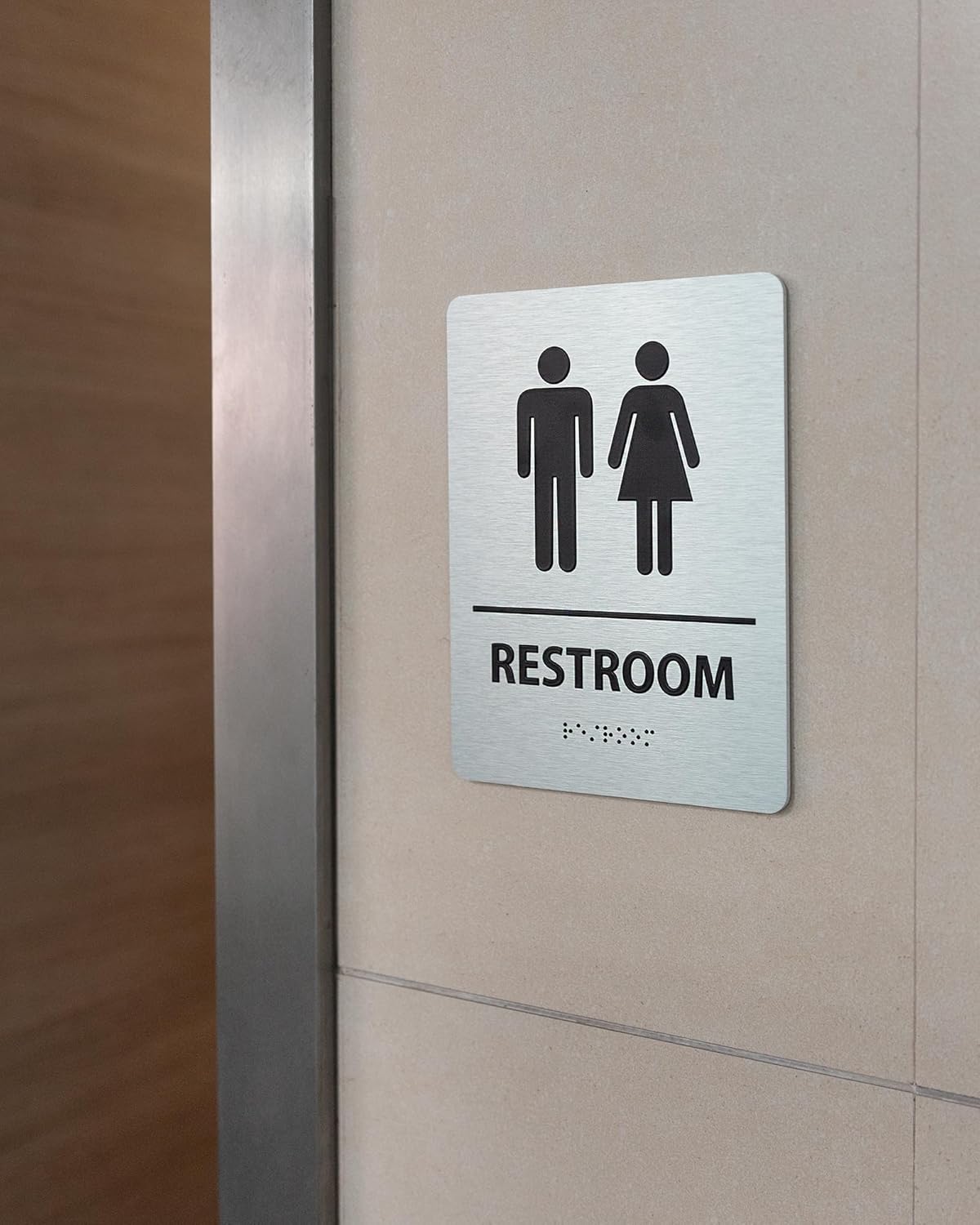 ADA-Mark Modern Restroom Sign for Business - 2PK ADA Compliant Braille Bathroom Sign with Easy Installation - 6" W x 8" H