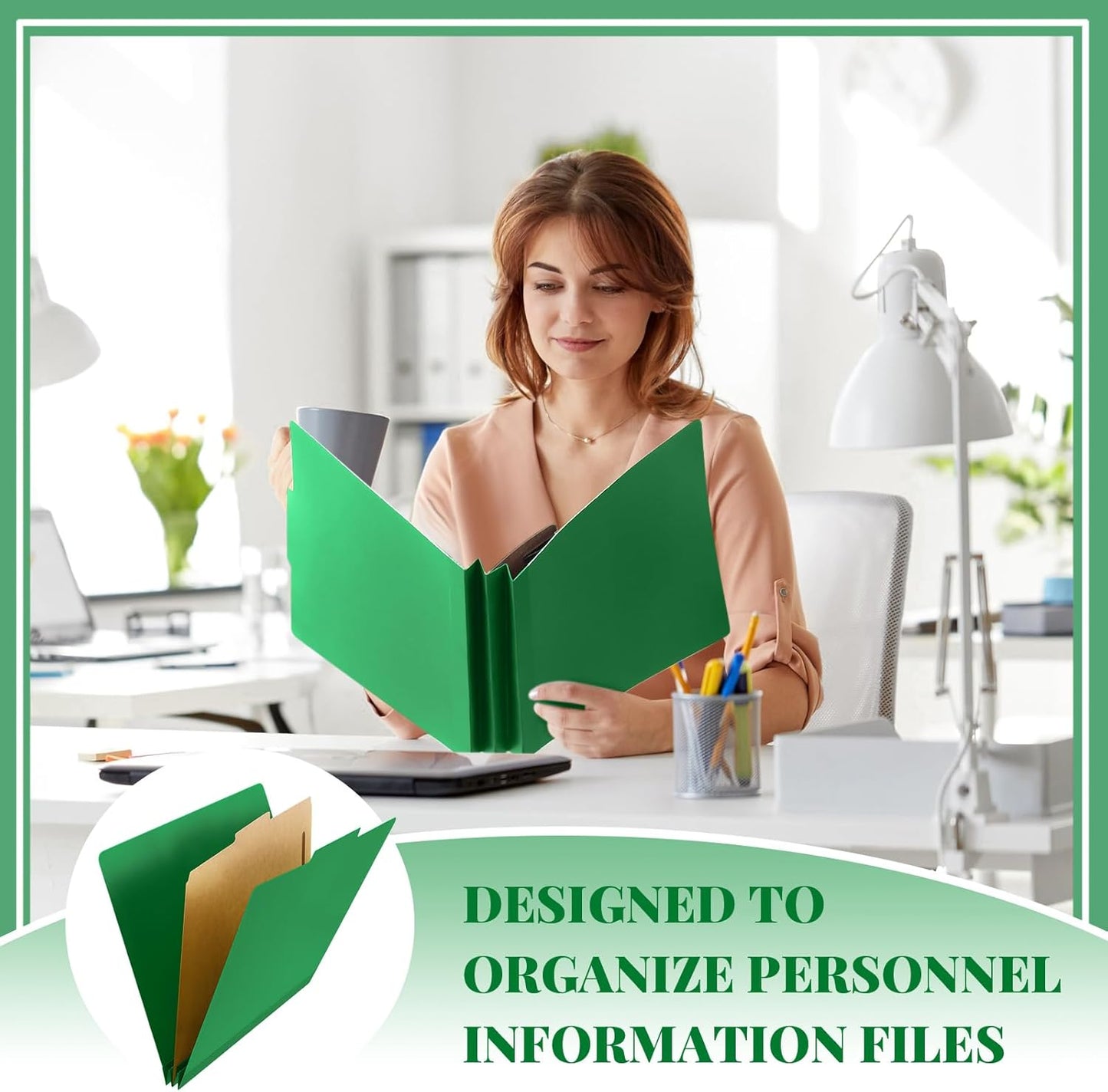 48 Pcs Classification Folders Letter Size, Back to School Supply for Teacher, Student, 1 Divider Pressboard File Folder Bulk with 2 Fasteners, 3.5 Inch Expanding File Organizer (Dark Green)