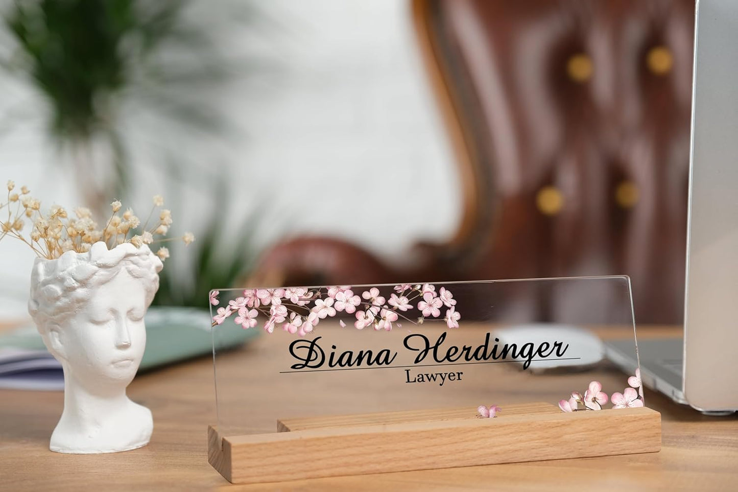 Custom Acrylic Name Plate, Office Name Plate, Personalized Name Plate, New Job Gift, CoWorker Gift, Custom Office Desk Decor, Phd Gift (Flower designers)