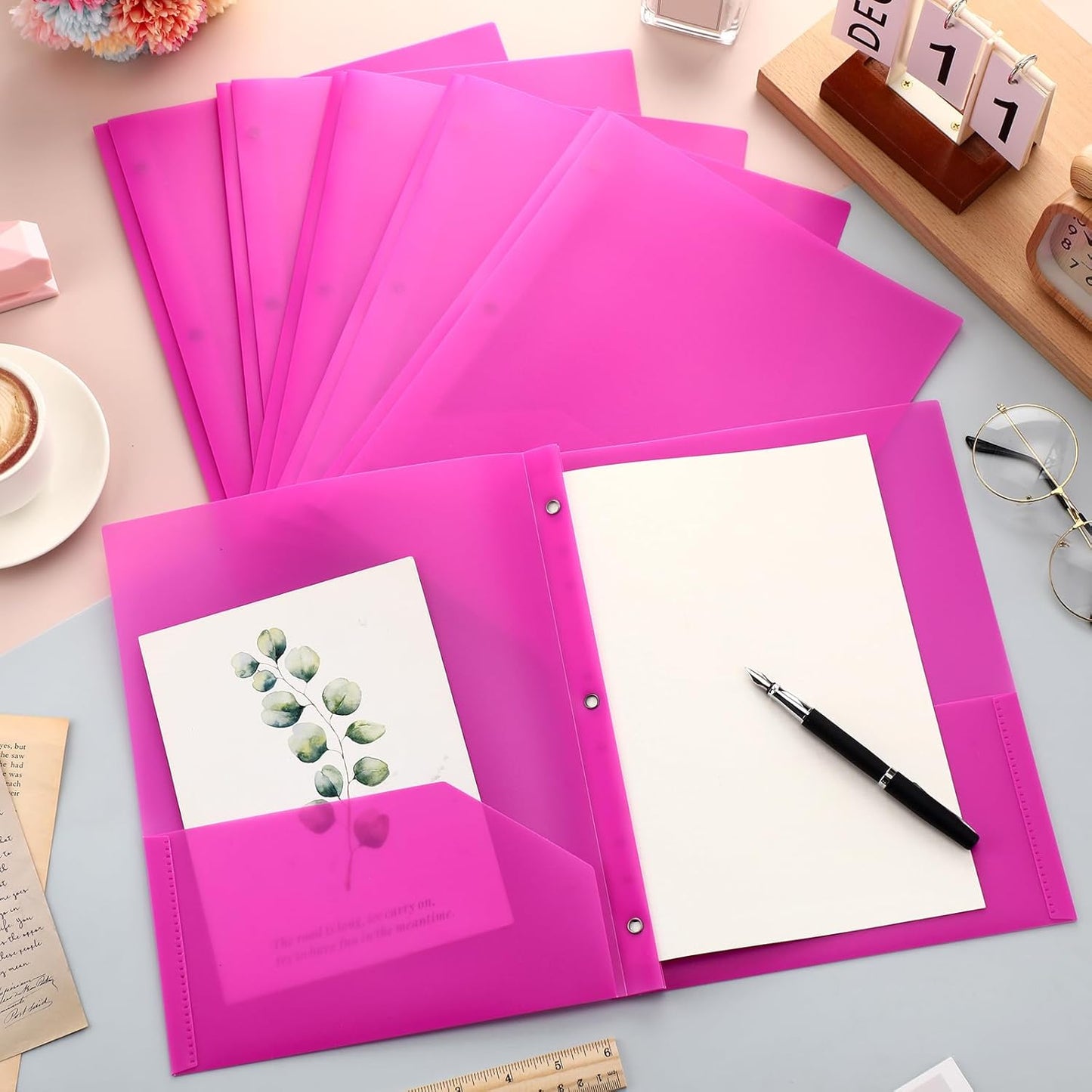 Patelai 48 Pcs Plastic Folders with 2 Pockets and 3 Prongs Home Folders with Card Slot Letter Size Heavy Duty Report Covers for Back to School(Dark Purple,Classic)