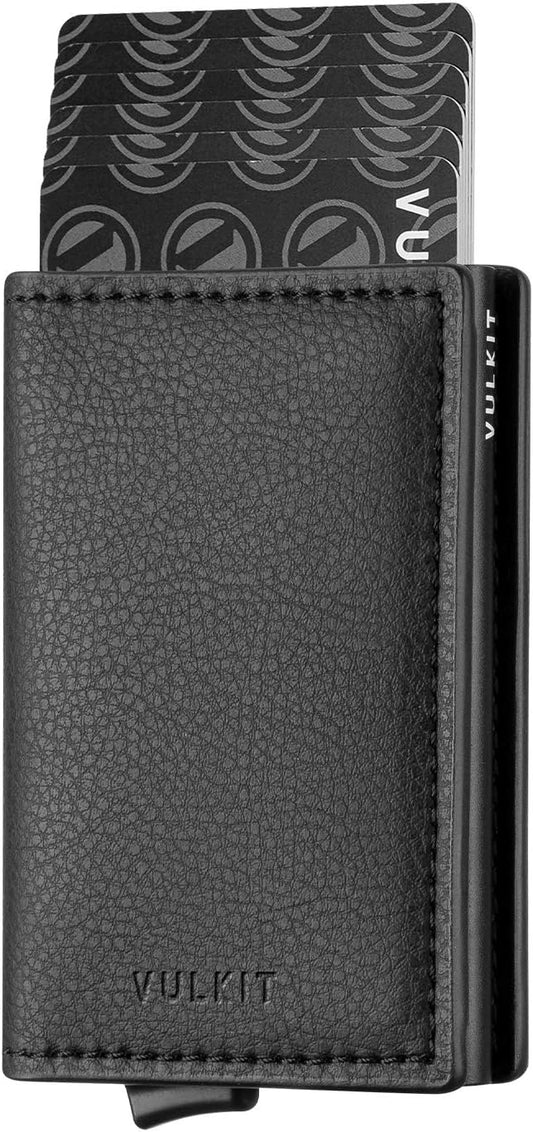 VULKIT Credit Card Holder RFID Blocking Leather Automatic Pop Up Wallet Aluminum Slim Pocket Business Card Case