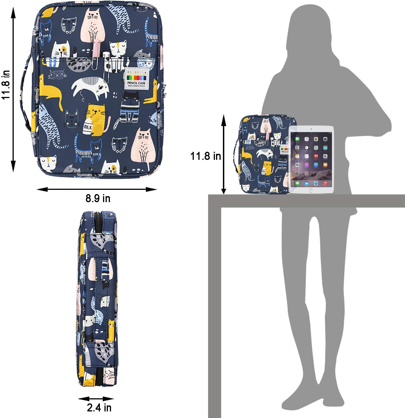 YOUSHARES Colored Pencil Case 166 Slots Pen Case Organizer with Handy Wrap & Zipper, Multilayer Holder for Prismacolor Colored Pencils & Gel Pen (Sports Cat)