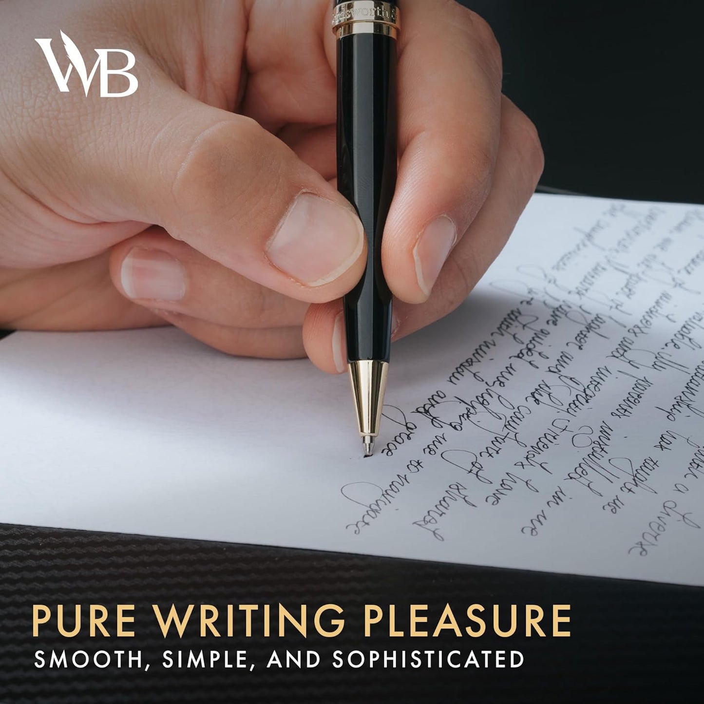 Wordsworth and Black Luxury Ballpoint Pen Set - Black Lacquer 24K Gold Finish, Refillable Fine Point, Elegant Gift for Men & Women, Includes Ink Refill, Nice Pens for Work