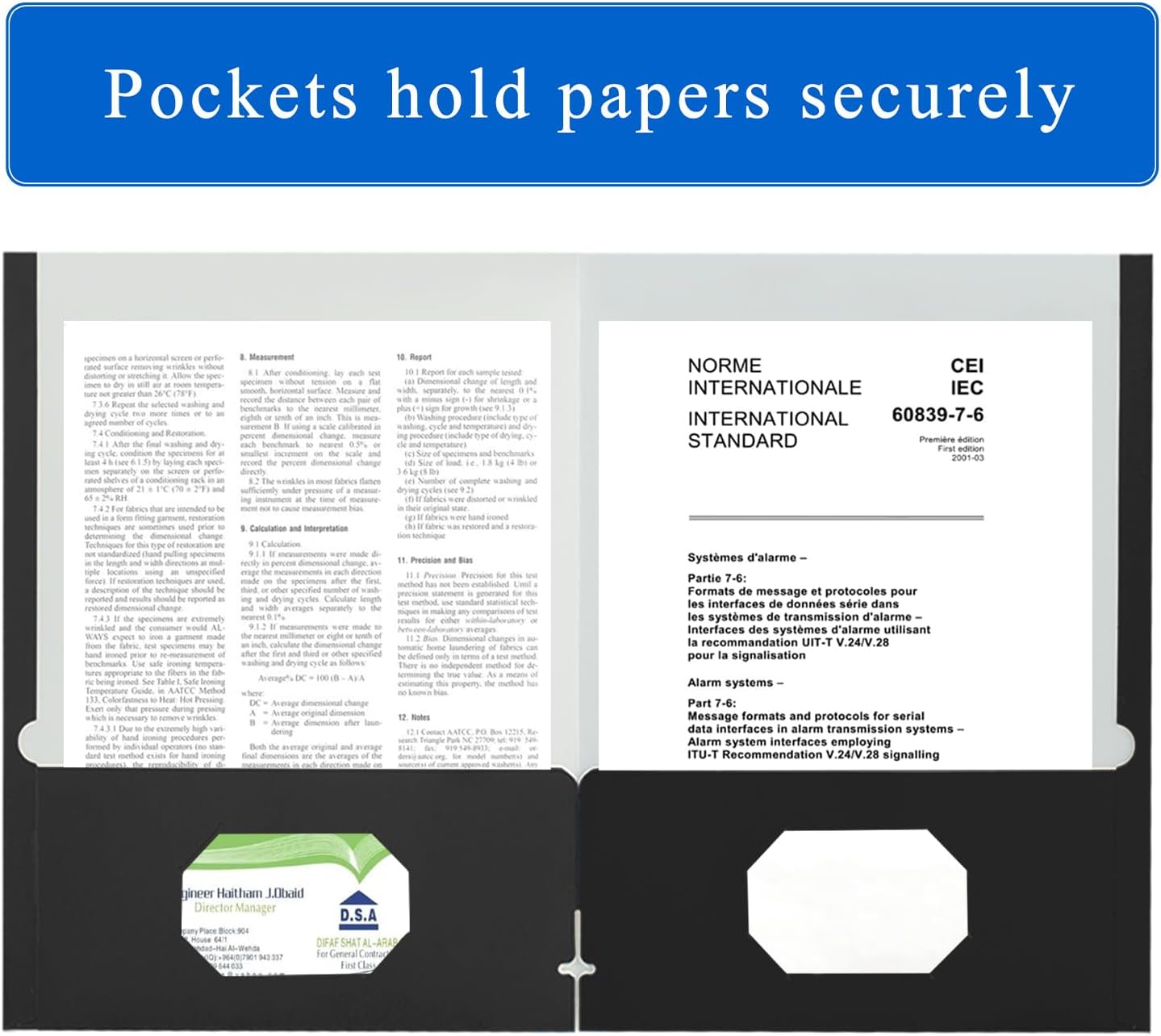 Zzrywuty File Folders with Pockets Letter Size, 50-Pack Paper Folders with Card Slot, Two Pocket Folders for School Students, Businessmen, Home and Office Workers（Black）