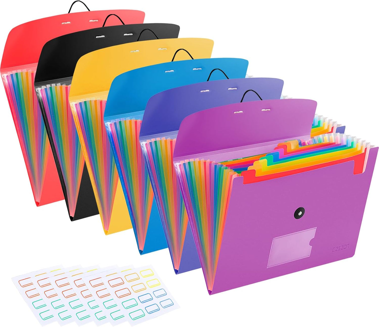 6 Pack Accordion File Organizer Expanding File Folder with 13-Pockets, A4 Letter Size Paper Document Receipt Holder for School Office Supplies