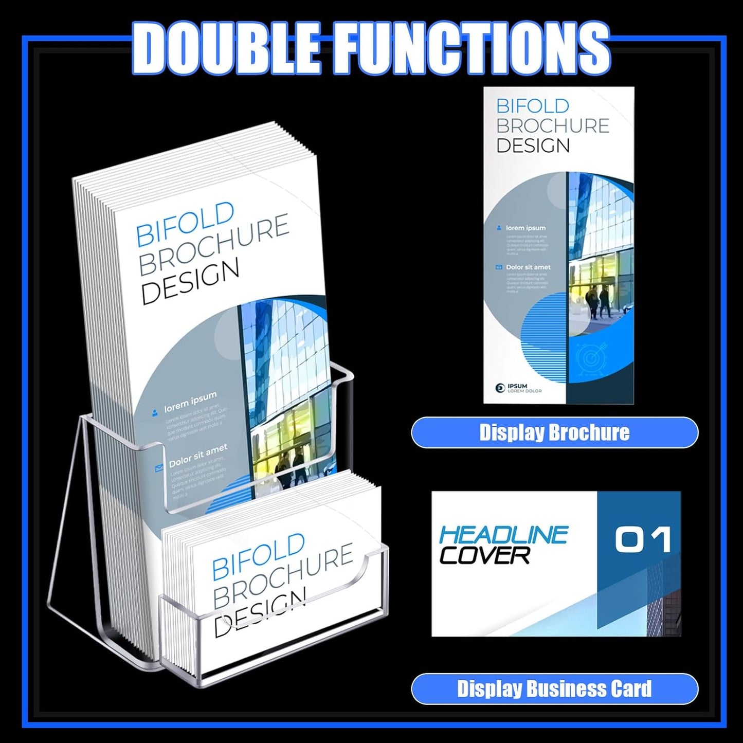 Wenqik Acrylic Brochure Holder with Business Card 4.1 Inch Rack Card Holder Pamphlet Display Stand Organizer for Menu Flyer Magazine Office Booklets(16 Pcs)