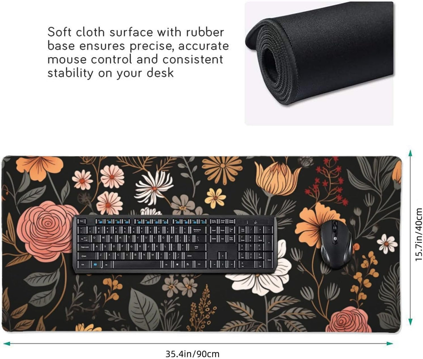 35.4 x 15.7 in, Waterproof XXL Large Mouse Pad for Desk, Extended Keyboard Mouse Mat for Computer Office, Big Laptop Mouse pad, Gaming Pc-Boho Flowers