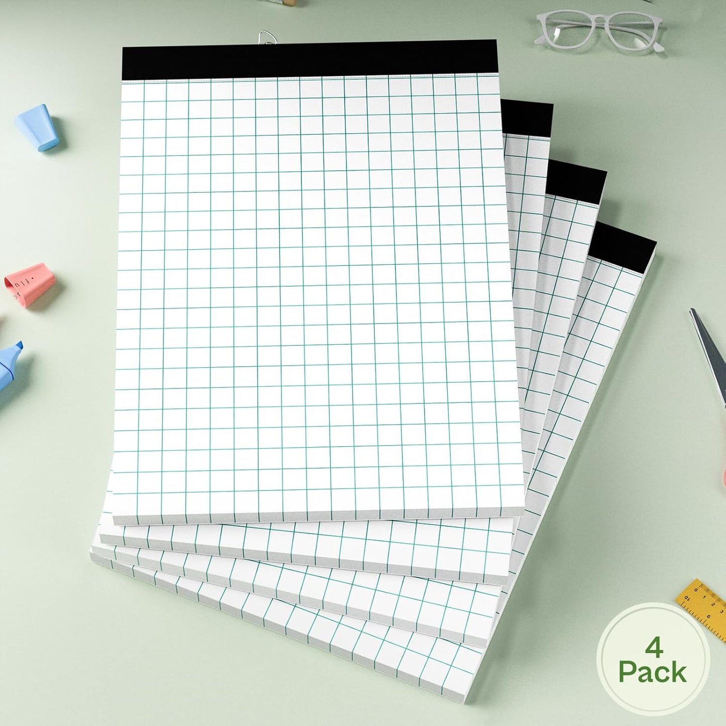 Graph Paper Pads 4 Pack Grid Paper Pad 2x2 Blue Squares Per Inch Grid Paper 8.5 x 11.75 Inch Perforated Legal Pads 50 Sheets Graph Paper Notebook 8.5 x 11, Graph Paper Notepad for Home, Office, School