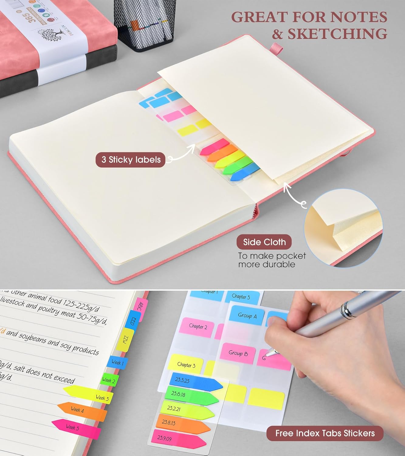 A5 Lined Journal Notebook - 365 Page Leather Journals for Writing Women & Men，Hardcover Notebook with 100Gsm Thick Pages，Daily Diary for Travel, Work，School，Note Taking，College Ruled (5.9" x 8.5")