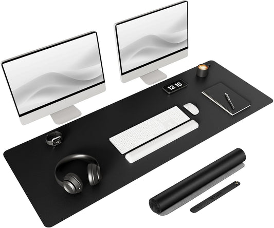 YSAGi Non-Slip Leather Desk Pad Long Size, Waterproof Laptop Computer Desk Keyboard Mat, Table Protector Blotter Mat, Large Mouse Pad for Office/Work/Home/Decor(Black, 47" x 17")