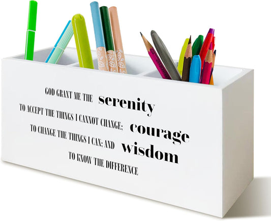 Inspirational Christian Pen Holder for Desk, Christian Gifts for Women Men, God Grant Me The Serenity Bible Verses Scripture Wooden Pen Pencil Holder Organizer for Office Desk Accessories
