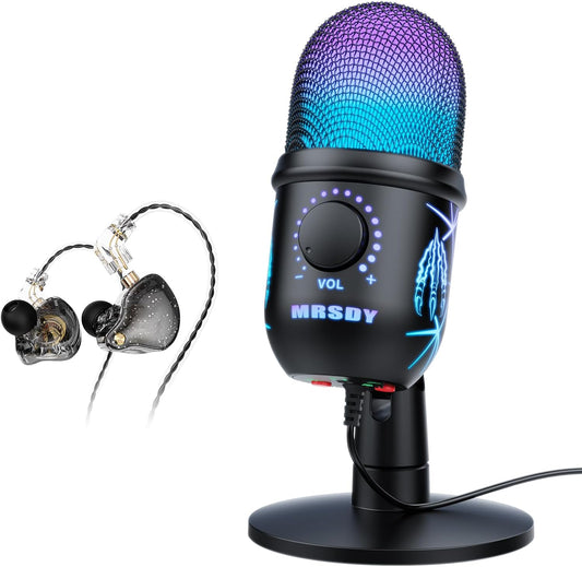 USB Gaming Microphone for PC, Mac, PS4, PS5, Computer Mic with Noise Reduction, Monitor, Mute and RGB, Great for Recording, Streaming, Podcasting