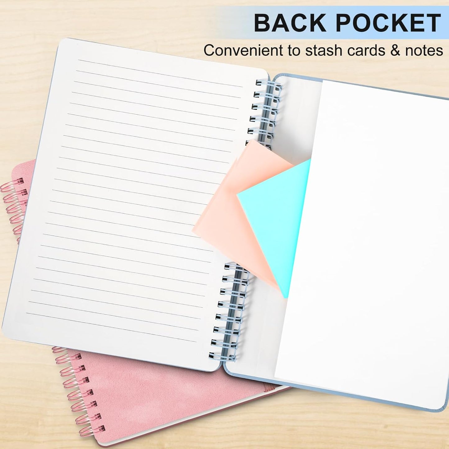 Lined Spiral Journal Notebook, A5 Hardcover Leather Notebook for Work, 5.7''×8.2'', 100GSM Thick Paper Spiral Bound Journaling Notebook for Women Men Office School Note Taking Business, Morandi Blue