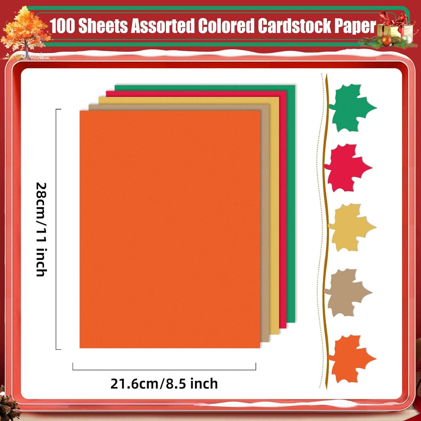 MixTeach 100 Sheets A4 Autumn Theme Cardstock 8.5 x 11" Medium Thick Cardstock Paper 180gsm/65lb Double Sided Printable Card Stock for Fall Scrapbooking Card Making Invitations DIY Art Craft Supplies
