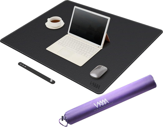 Vyaaa PU Leather Desk Mat, 31.4"×23.6" Office Desk pad, Large Mouse Pad, Desktop Protector for Desk, Multifunctional Keyboard Mouse Pad for Home or Office (Black)